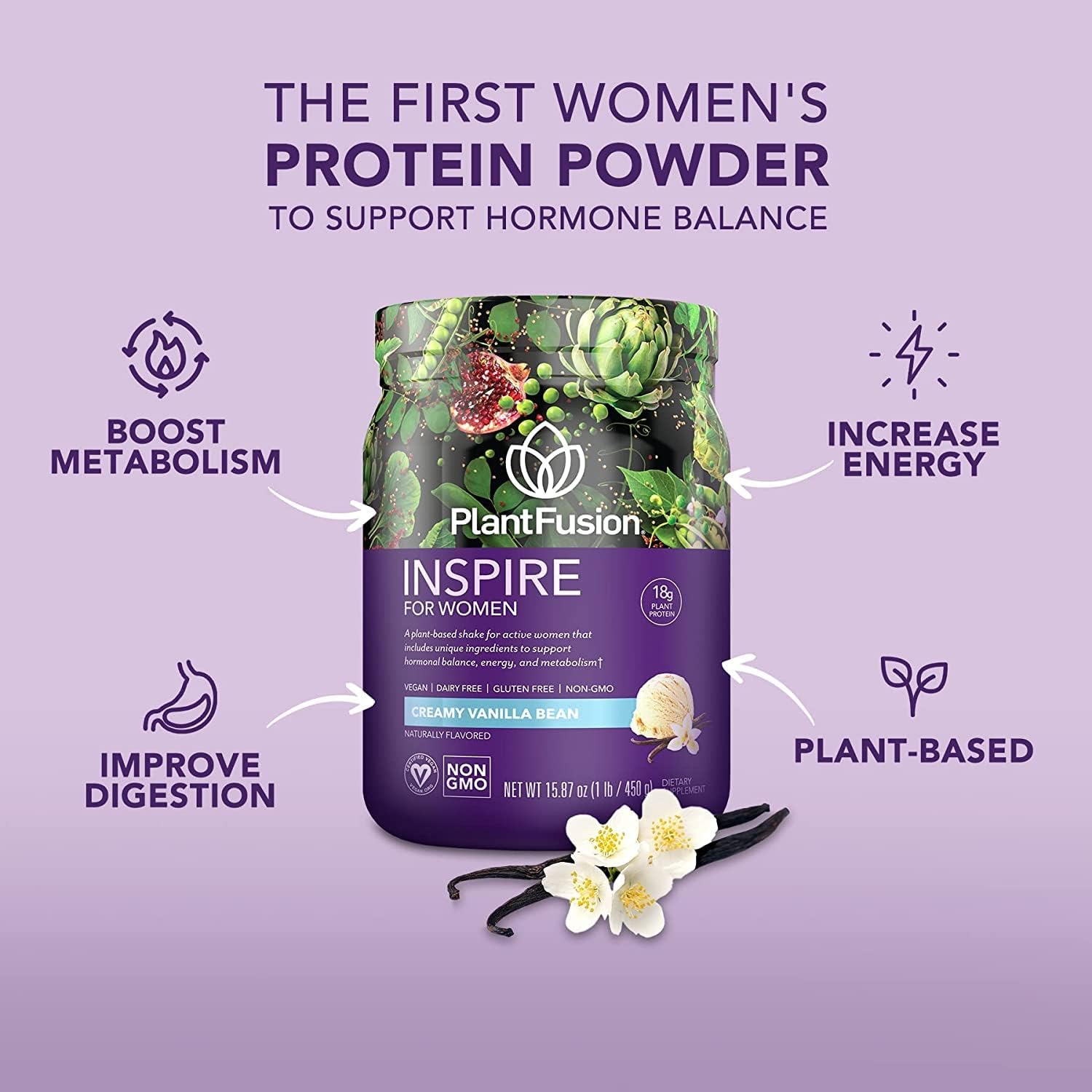 PlantFusion Inspire Low Carb Plant Protein Powder for Women - Lean Muscle Support - Keto, Gluten-Free, Soy-Free, Non-Dairy - Non-GMO, No Sugar - Natural Sweetened, 0.85 lb