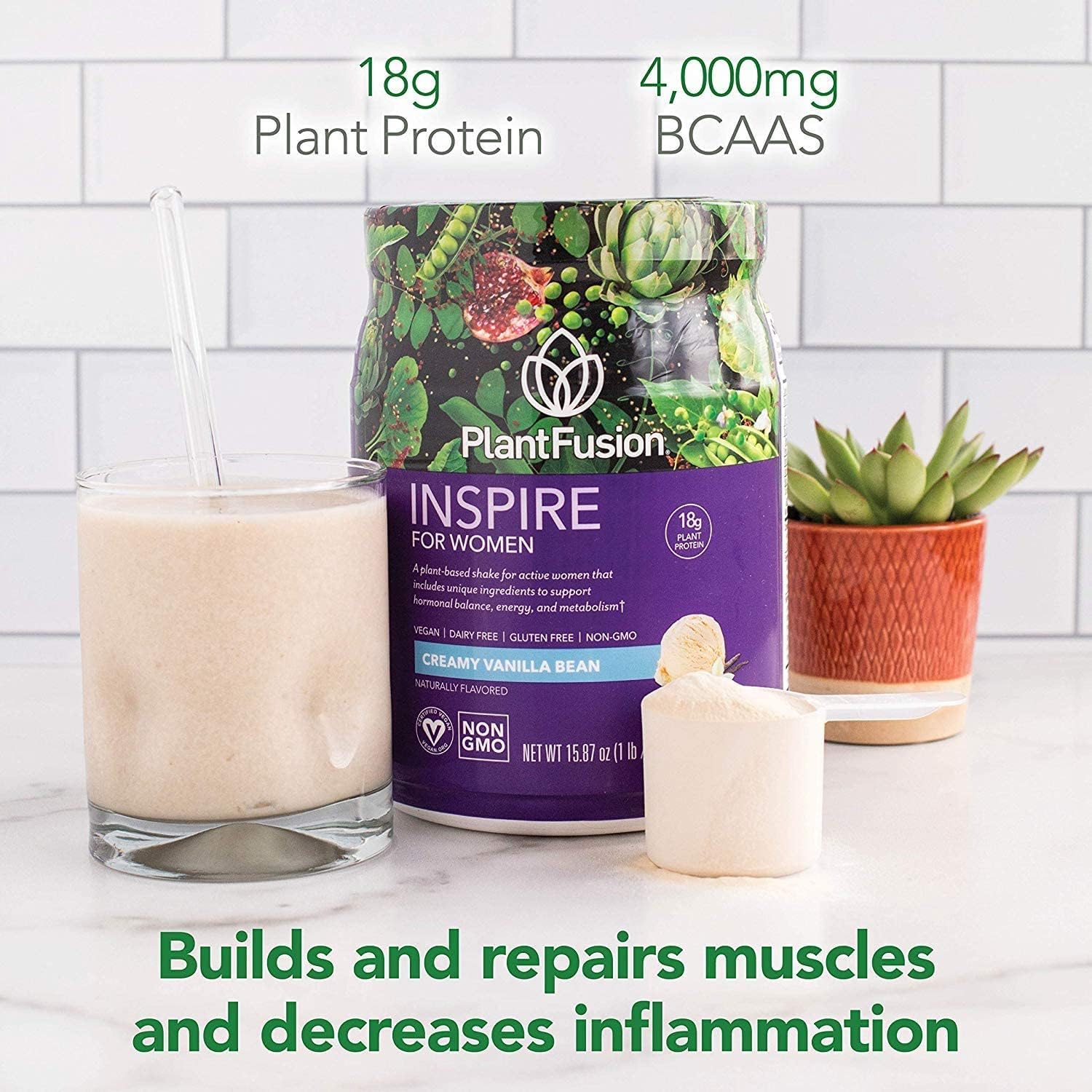 PlantFusion Inspire Low Carb Plant Protein Powder for Women - Lean Muscle Support - Keto, Gluten-Free, Soy-Free, Non-Dairy - Non-GMO, No Sugar - Natural Sweetened, 0.85 lb