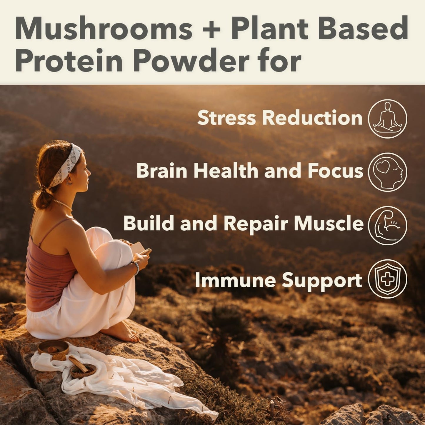 Plantfusion Mushroom Protein Powder - 3-in-1 Vegan Protein, Mushroom & Adaptogen Supplement for Mental Focus, Immunity & Recovery - Vanilla - 1lb