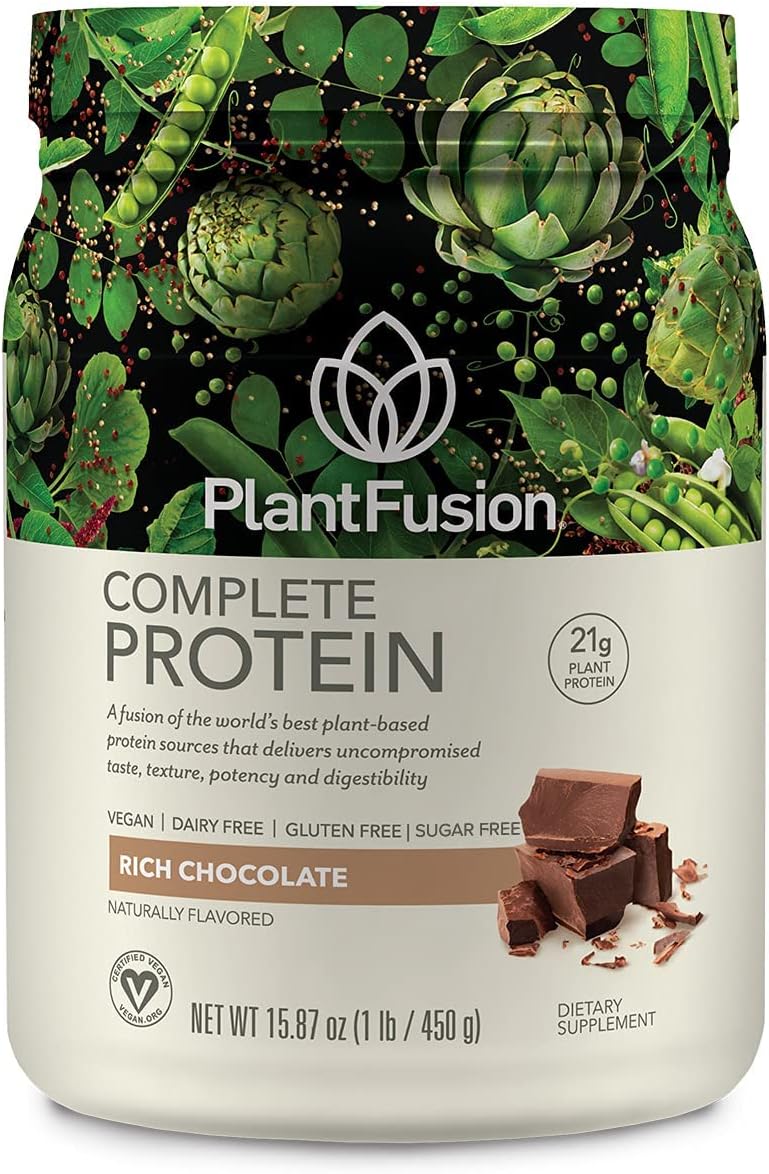 PlantFusion Pea Protein Powder Bundle - Vegan, Non-GMO, Dairy Free, Gluten Free, Soy Free - Vanilla Bean & Chocolate Flavor - 2 lbs with Digestive Enzymes