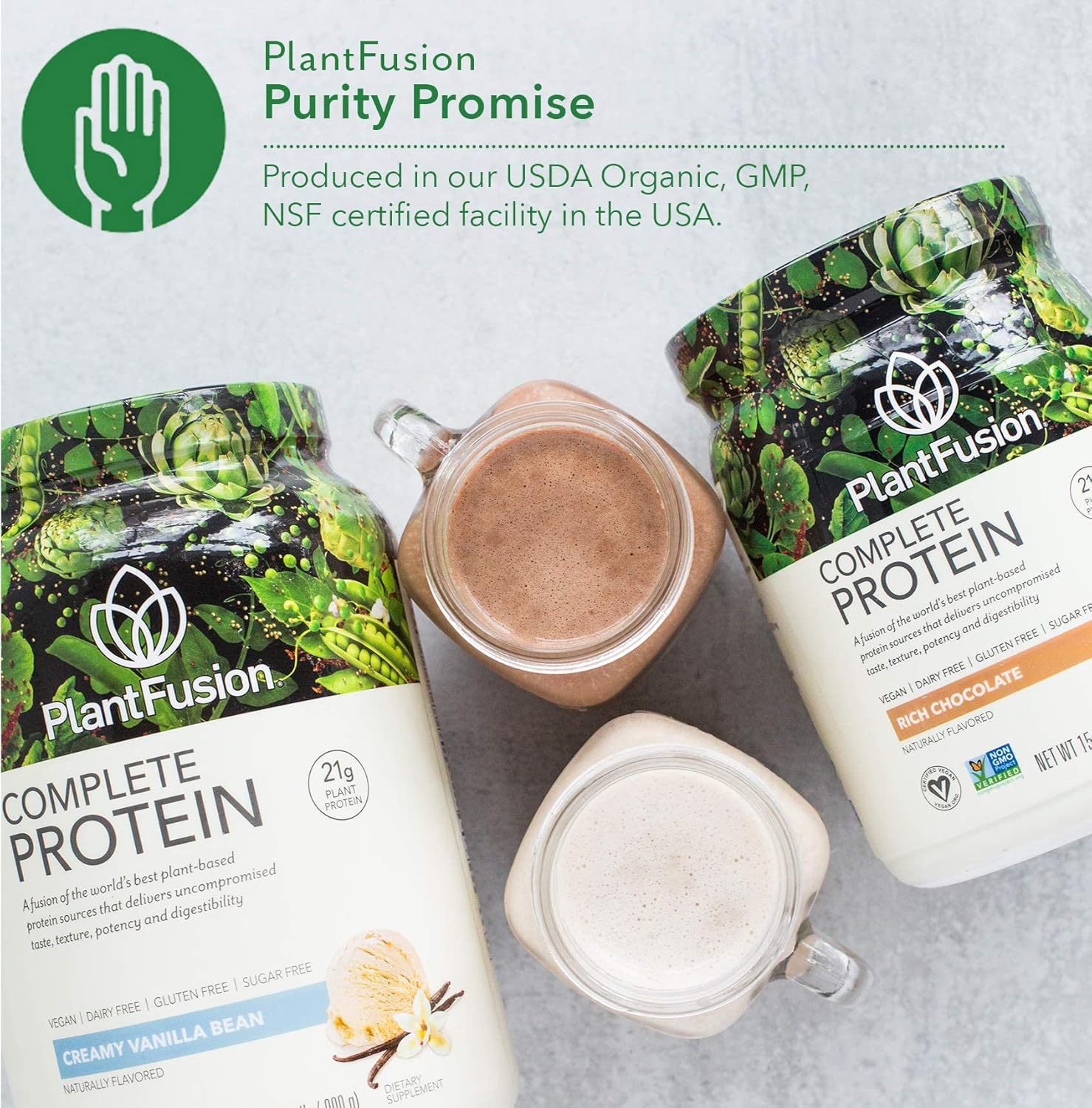 PlantFusion Pea Protein Powder Bundle - Vegan, Non-GMO, Dairy Free, Gluten Free, Soy Free - Vanilla Bean & Chocolate Flavor - 2 lbs with Digestive Enzymes