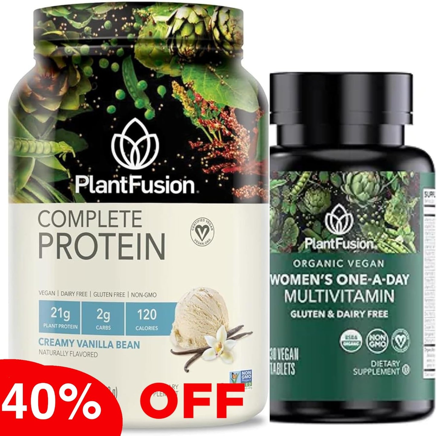PlantFusion Protein Powder and Women’s Multivitamin Bundle - 21g Plant-Based Protein with BCAAs and 19 Essential Vitamins for Energy and Immunity