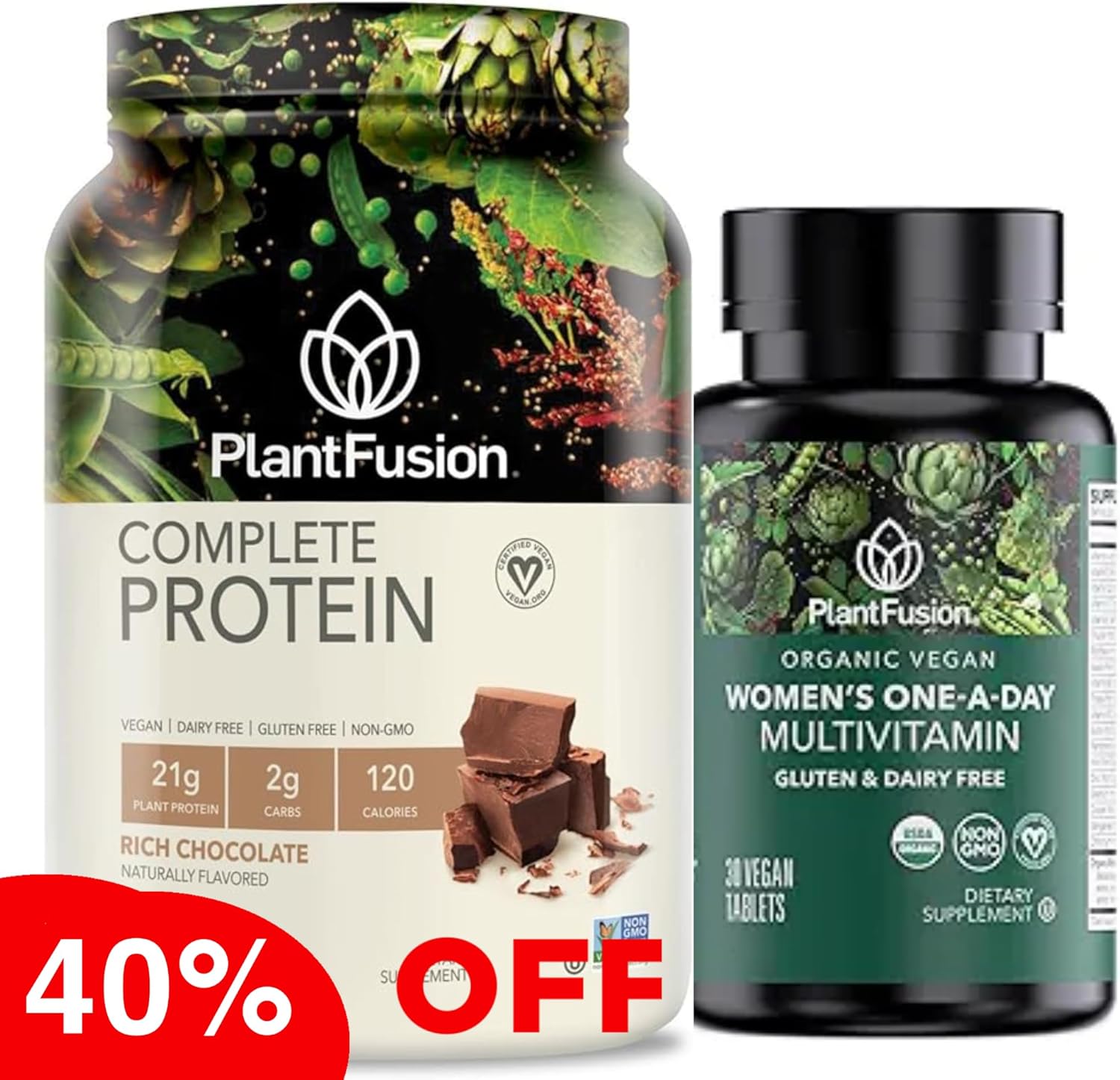 PlantFusion Protein Powder and Women’s Multivitamin Bundle - 21g Plant-Based Protein, BCAAs, Clean Ingredients, Delicious Flavor, 19 Essential Vitamins for Energy, Immunity, Heart Health