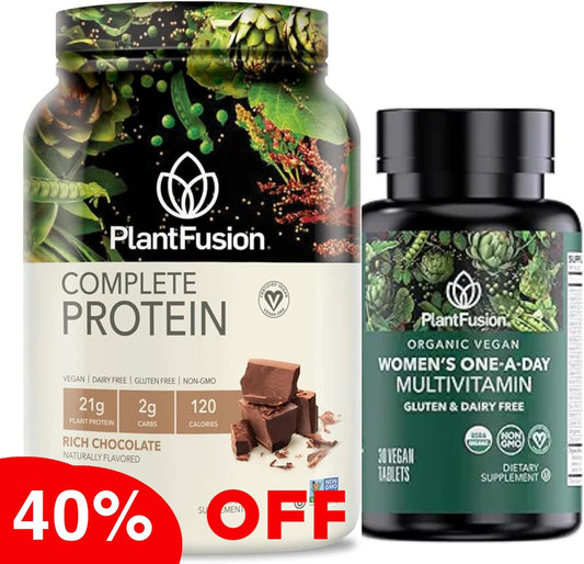 PlantFusion Protein Powder and Women’s Multivitamin Bundle - 21g Plant-Based Protein, BCAAs, Clean Ingredients, Delicious Flavor, 19 Essential Vitamins for Energy, Immunity, Heart Health