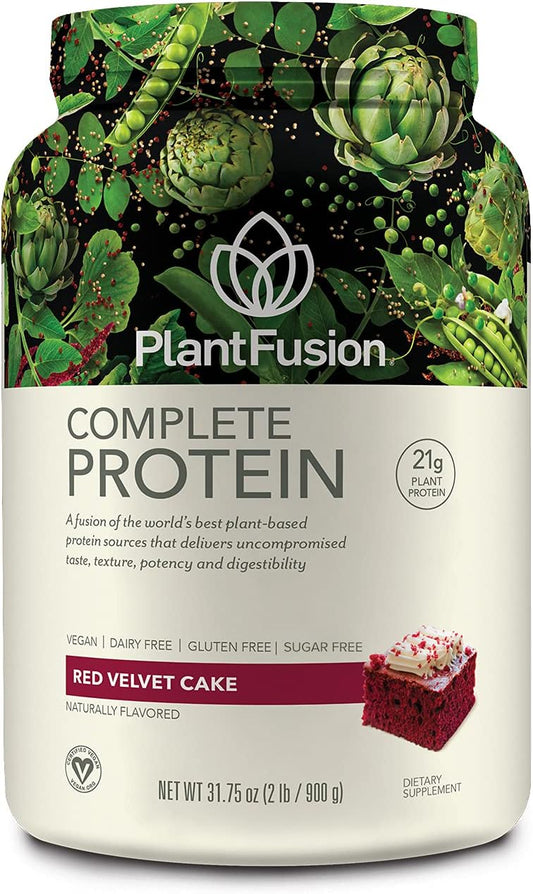 PlantFusion Red Velvet Vegan Protein Powder - Complete Plant-Based Protein with BCAAs, Digestive Enzymes, and Pea Protein - Keto, Gluten Free, Soy Free, Non-Dairy - 2 lb