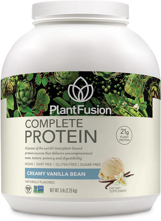 PlantFusion Vanilla Bean Vegan Protein Powder - 5lb Bulk with BCAAs, Digestive Enzymes, and Pea Protein - Keto, Gluten Free, Soy Free, Non-Dairy, No Sugar, Non-GMO