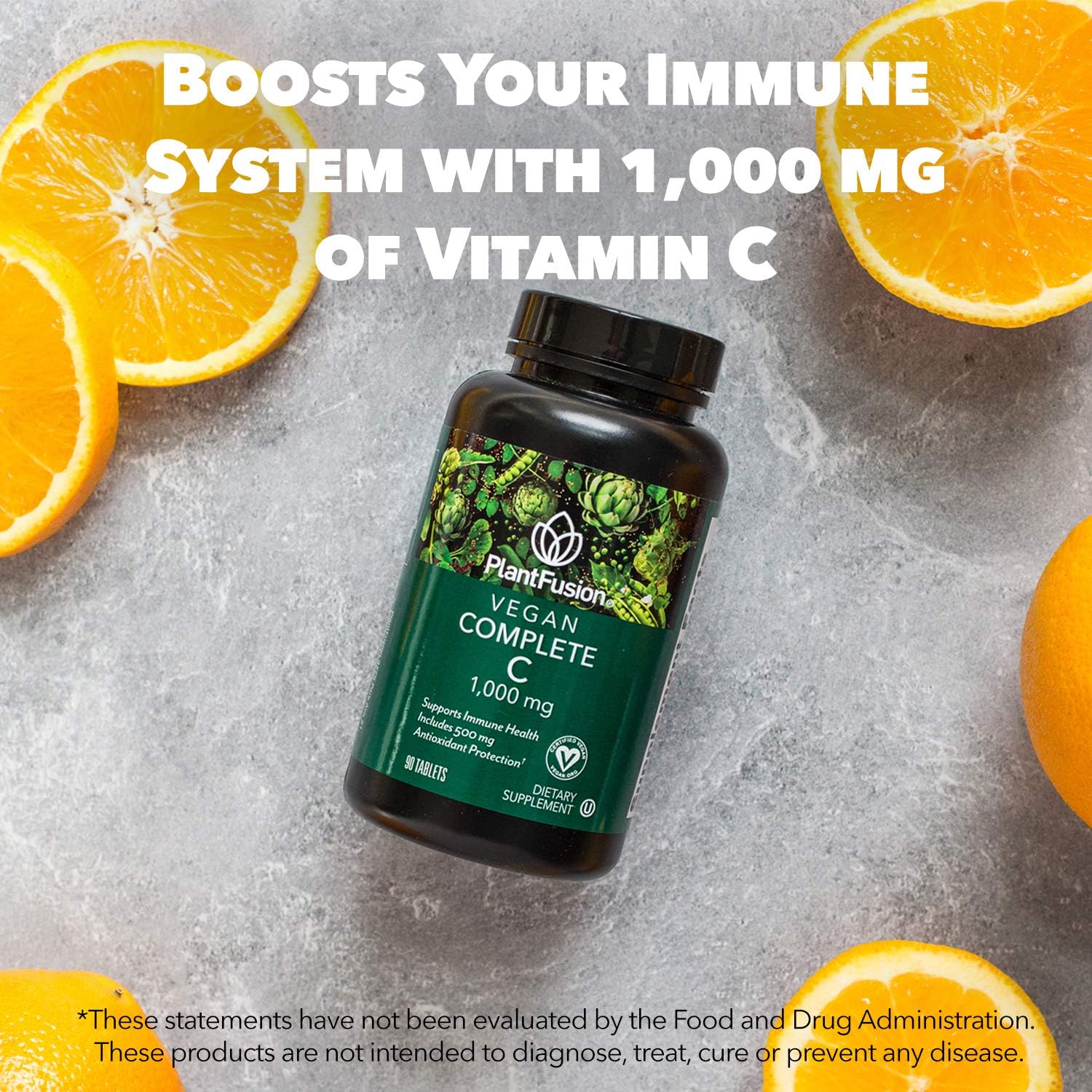 PlantFusion Vegan Vitamin C 1,000 with Rutin & Hesperidin | Immune Health Support | 90 Vegan Tablets | 500mg Bioflavonoid Complex