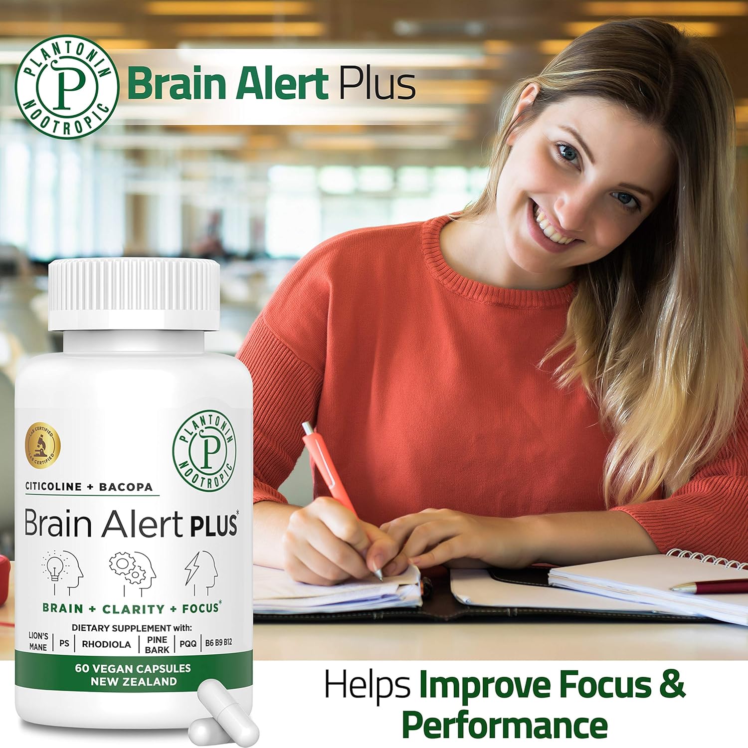 Plantonin Cognitive Boost with Citicoline and Bacopa Monnieri for Increased Mental Alertness