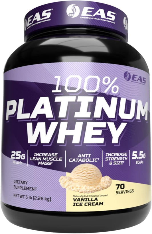 Platinum 100% Whey Protein Blend | 3 Ultra-Platinum Whey Proteins | Vanilla Ice Cream Flavor | 25g Protein, 5.5g BCAAs | 5 lb Size & Strength Formula