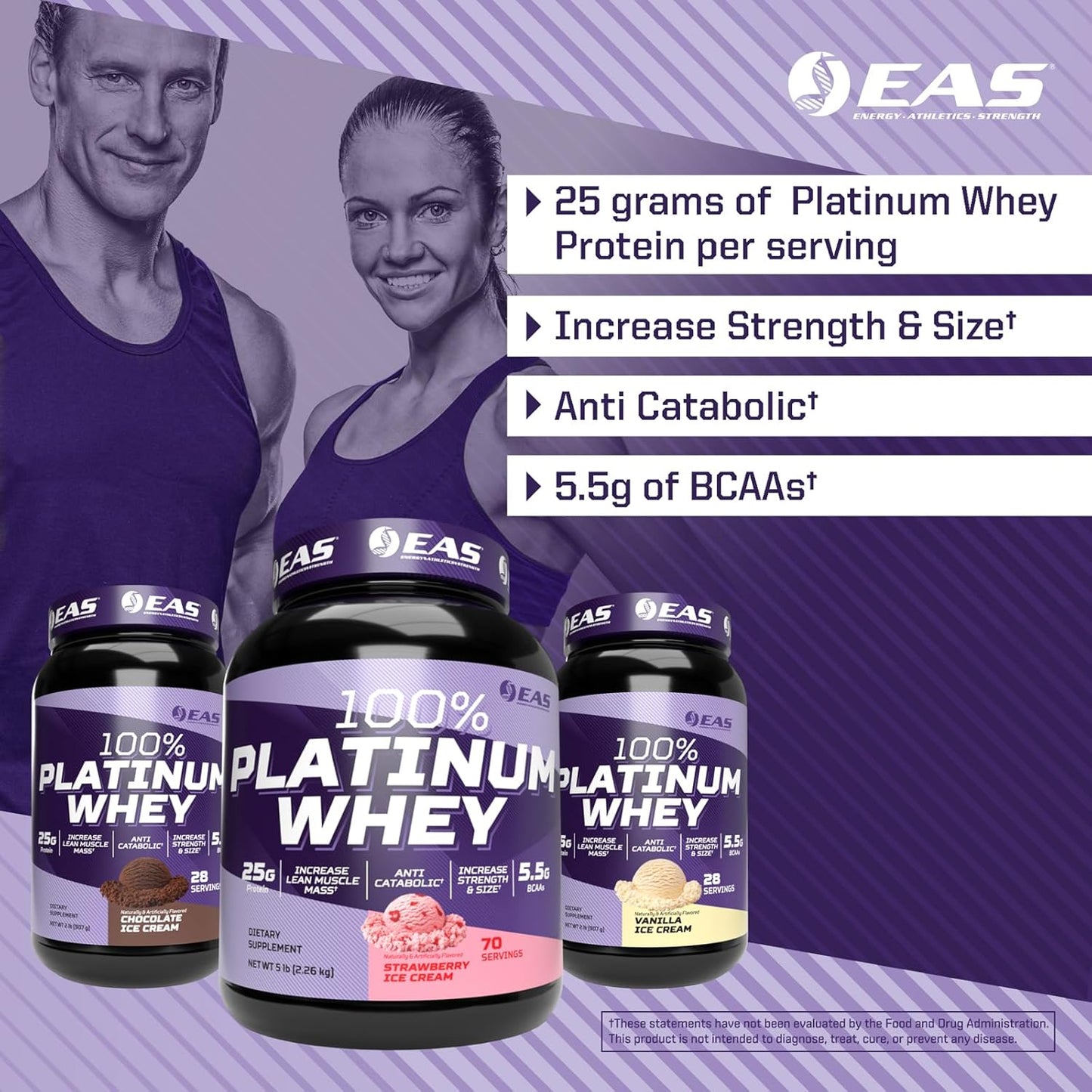 Platinum 100% Whey Protein Blend | 3 Ultra-Platinum Whey Proteins | Vanilla Ice Cream Flavor | 25g Protein, 5.5g BCAAs | 5 lb Size & Strength Formula