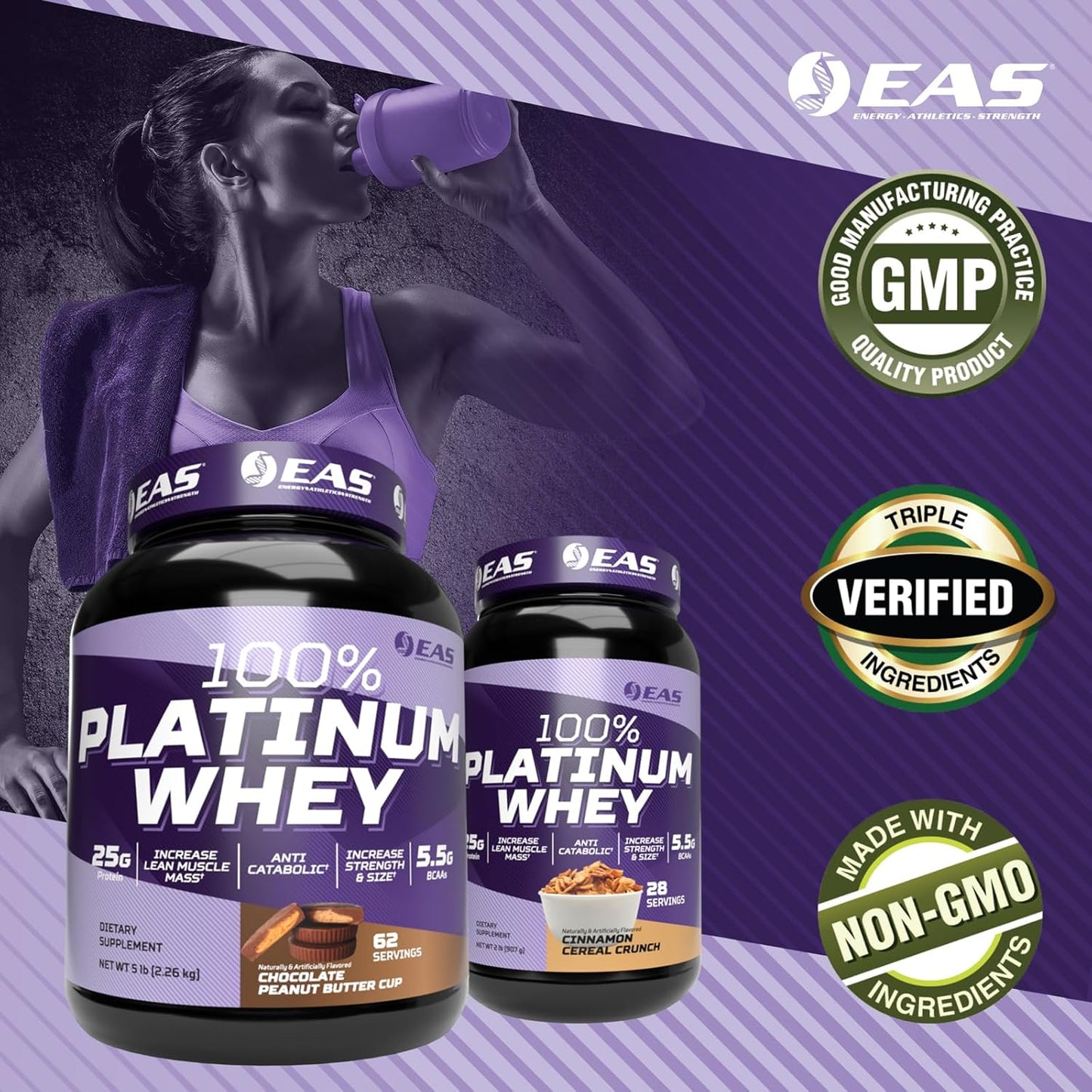 Platinum 100% Whey Protein Blend | 3 Ultra-Platinum Whey Proteins | Vanilla Ice Cream Flavor | 25g Protein, 5.5g BCAAs | 5 lb Size & Strength Formula