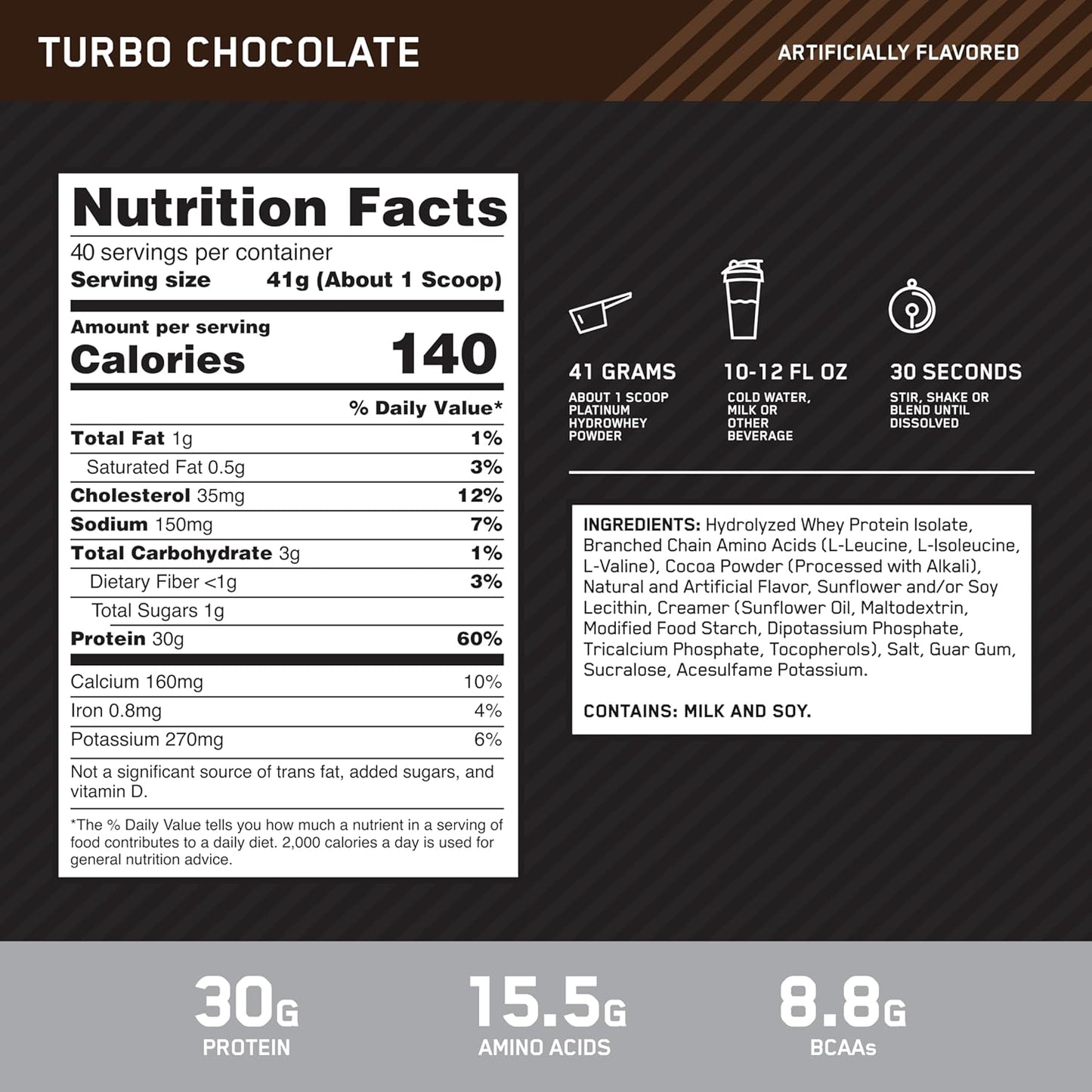 Platinum Hydrowhey Protein Powder, Turbo Chocolate Flavor, 40 Servings, 3.61 lbs - 100% Hydrolyzed Whey Protein Isolate