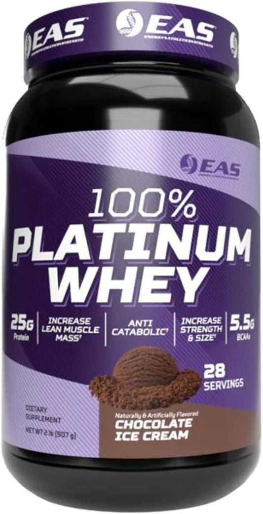 Platinum Whey Protein Blend for Size & Strength with 25g Protein, 5.5g BCAAs - 2lb Chocolate Ice Cream Flavor