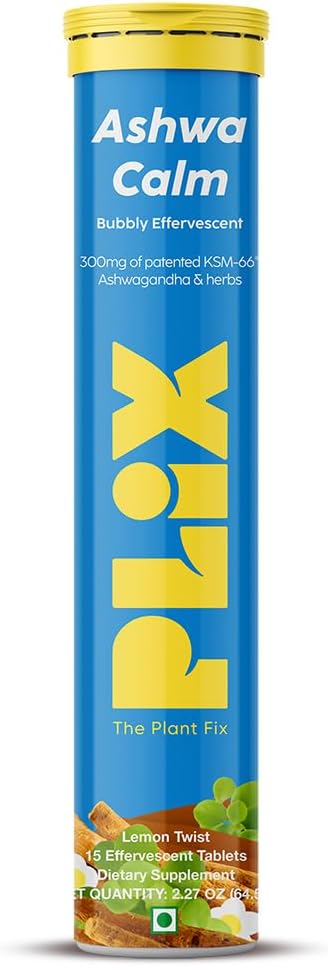 PLIX Plant Fix KSM-66 Ashwagandha 300mg Effervescent Tablets for Stress, Mood & Energy - Vegan, Non-GMO, Gluten-Free - Pack of 15