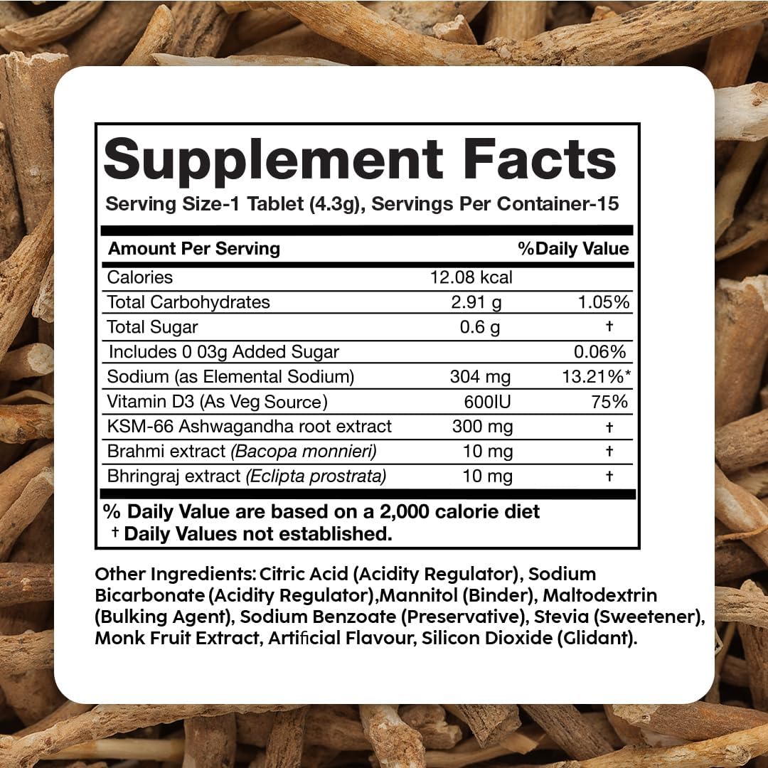 PLIX Plant Fix KSM-66 Ashwagandha 300mg Effervescent Tablets for Stress, Mood & Energy - Vegan, Non-GMO, Gluten-Free - Pack of 15