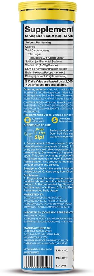 PLIX Plant Fix KSM-66 Ashwagandha 300mg Effervescent Tablets for Stress, Mood & Energy - Vegan, Non-GMO, Gluten-Free - Pack of 15