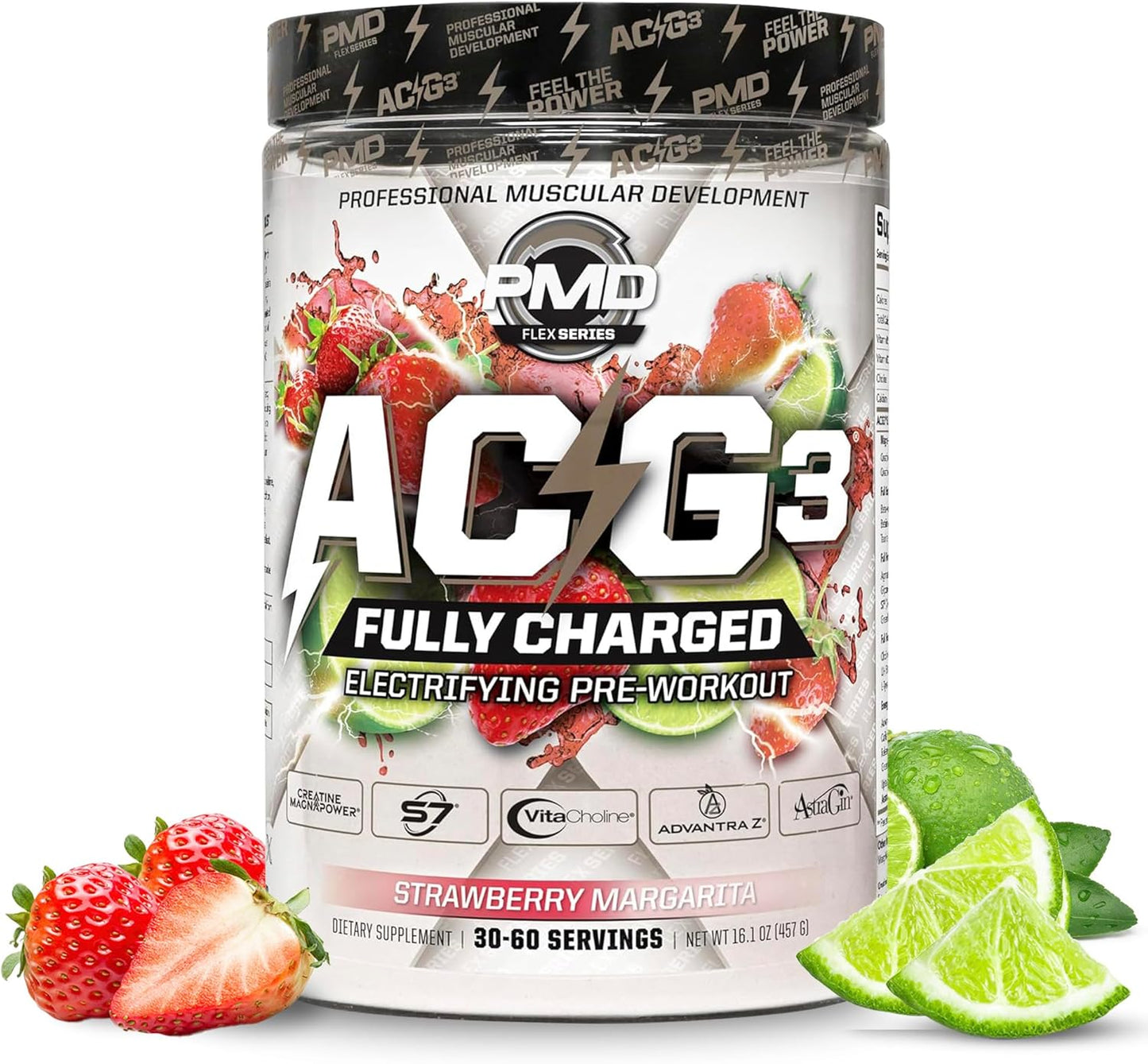 PMD Sports ACG3 Fully Charged Pre Workout Powder - Strawberry Margarita Flavor - High Energy & Pump for Men and Women - Improve Focus, Endurance & Performance - 30-60 Servings