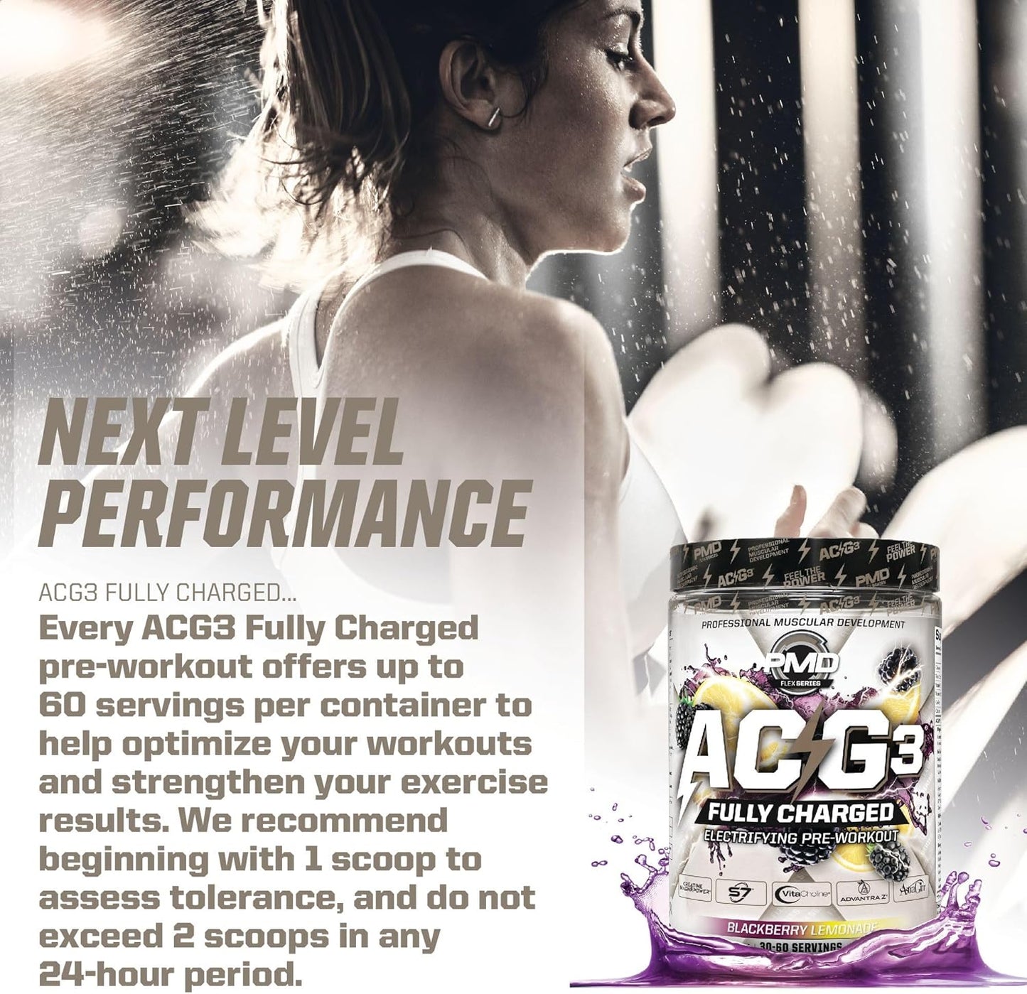 PMD Sports ACG3 Fully Charged Pre Workout Powder - High Energy & Pump for Men and Women - Boost Focus, Endurance & Performance - BlackBerry Lemonade (30-60 Servings)