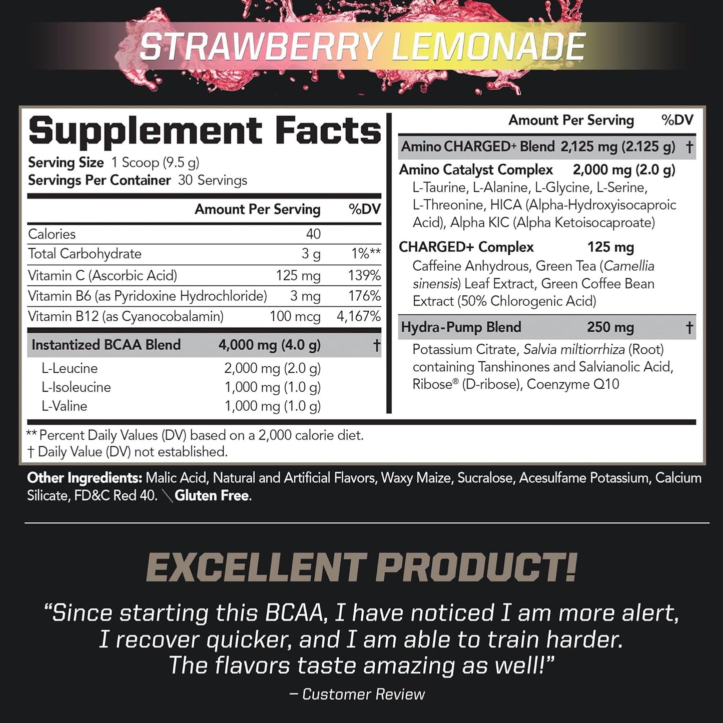 PMD Sports BCAA Charged Amino Acid Drink Mix - Boost Performance, Recovery, Endurance, and Hydration - Strawberry Lemonade - 30 Servings