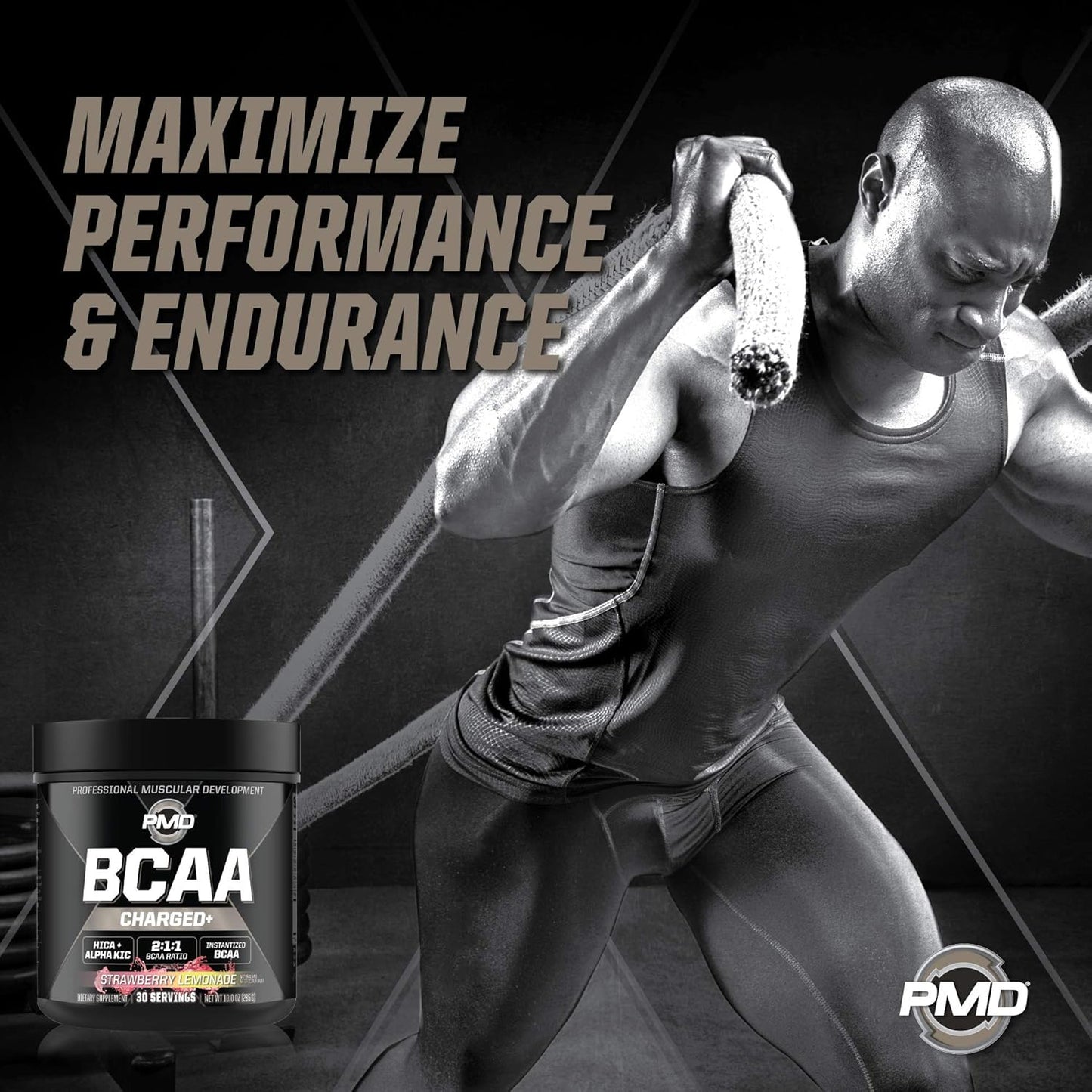 PMD Sports BCAA Charged Amino Acid Drink Mix - Boost Performance, Recovery, Endurance, and Hydration - Strawberry Lemonade - 30 Servings