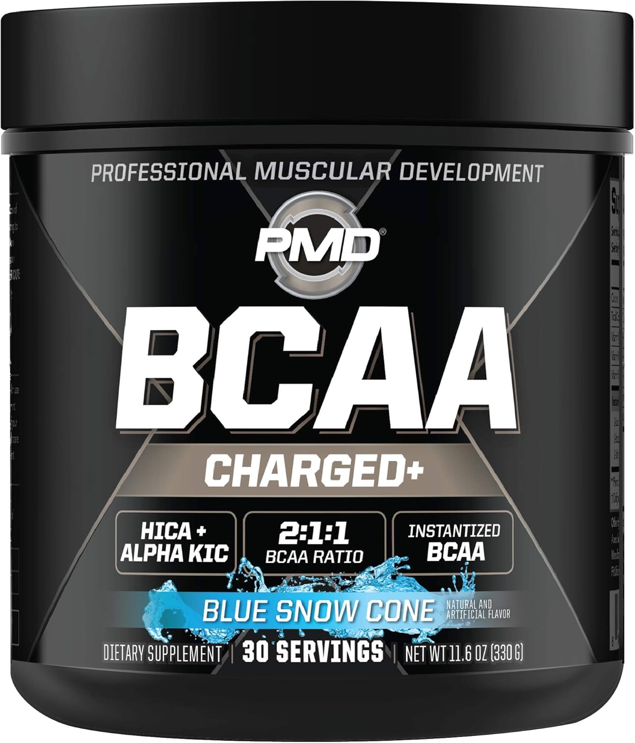 PMD Sports BCAA Charged Amino Acid Drink Mix - Enhance Performance, Recovery, and Hydration - Blue Snow Cone Flavor - 30 Servings
