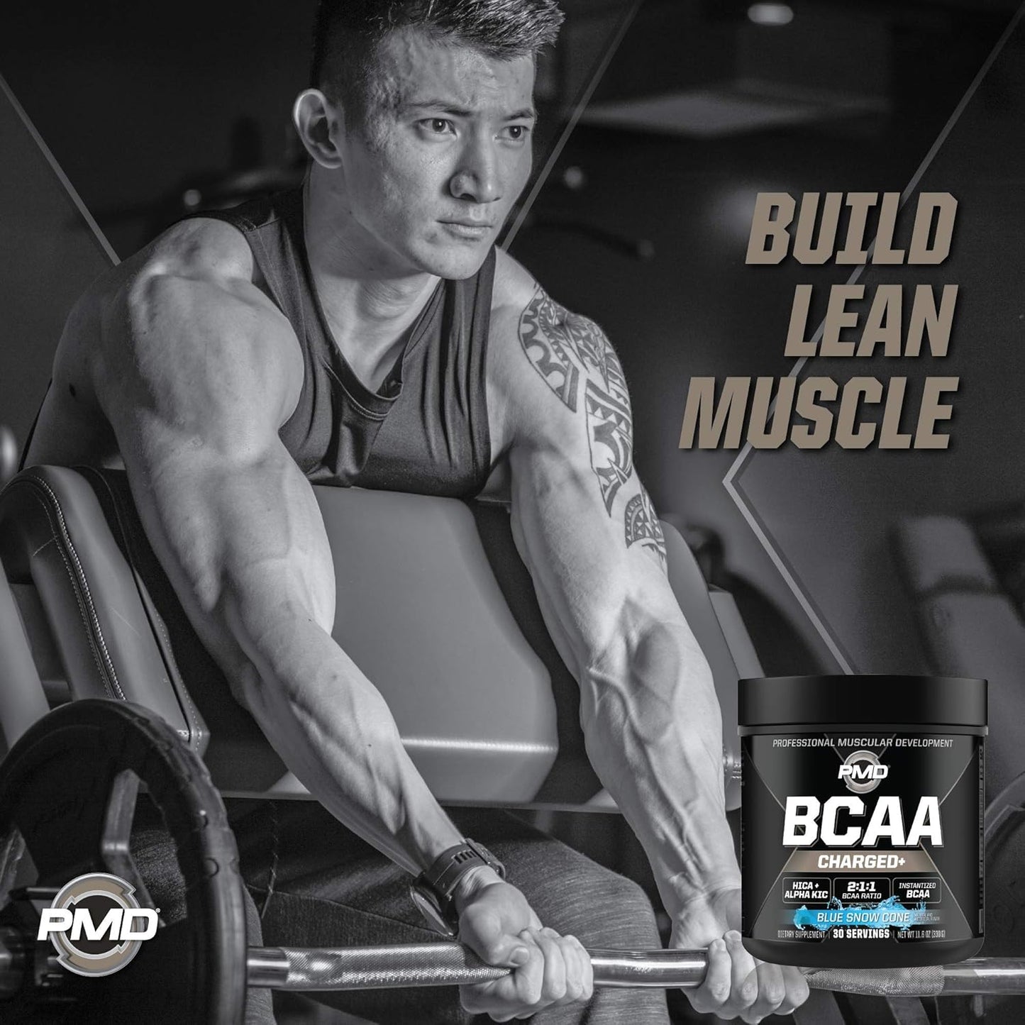 PMD Sports BCAA Charged Amino Acid Drink Mix - Enhance Performance, Recovery, and Hydration - Blue Snow Cone Flavor - 30 Servings