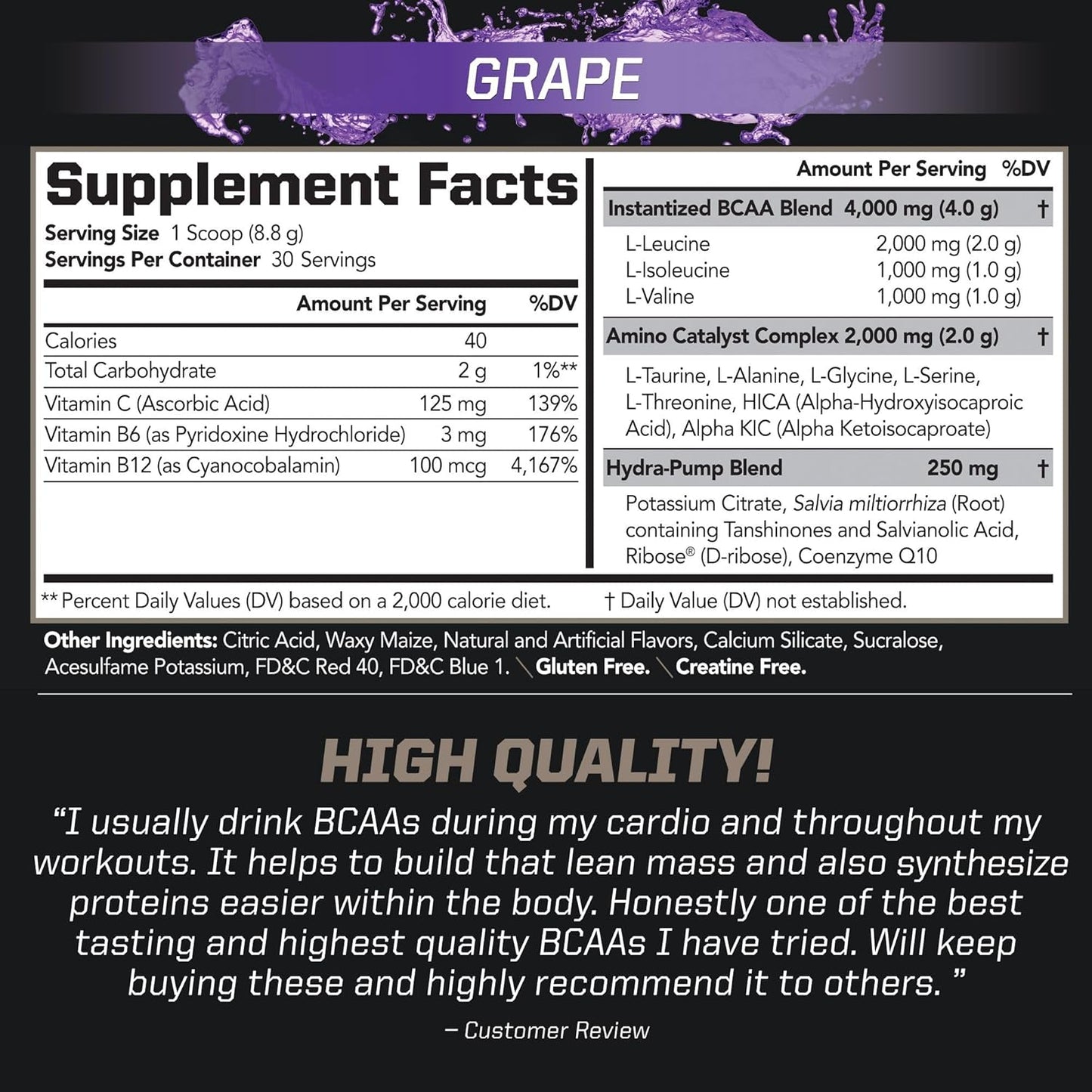 PMD Sports BCAA Grape Powder Drink Mix - Enhance Workouts, Boost Recovery, Increase Energy, Build Muscle - Stim-Free Amino Acids - 30 Servings