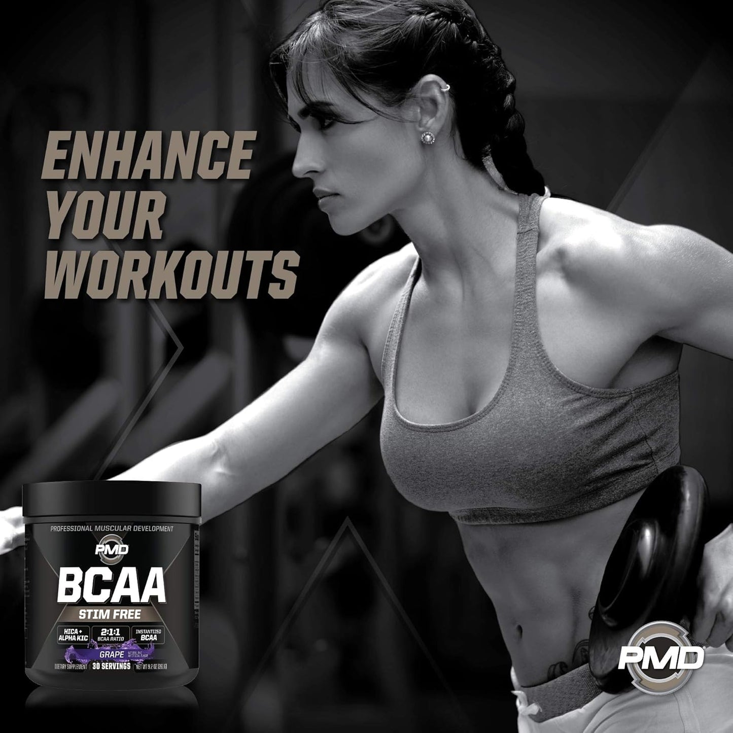 PMD Sports BCAA Grape Powder Drink Mix - Enhance Workouts, Boost Recovery, Increase Energy, Build Muscle - Stim-Free Amino Acids - 30 Servings