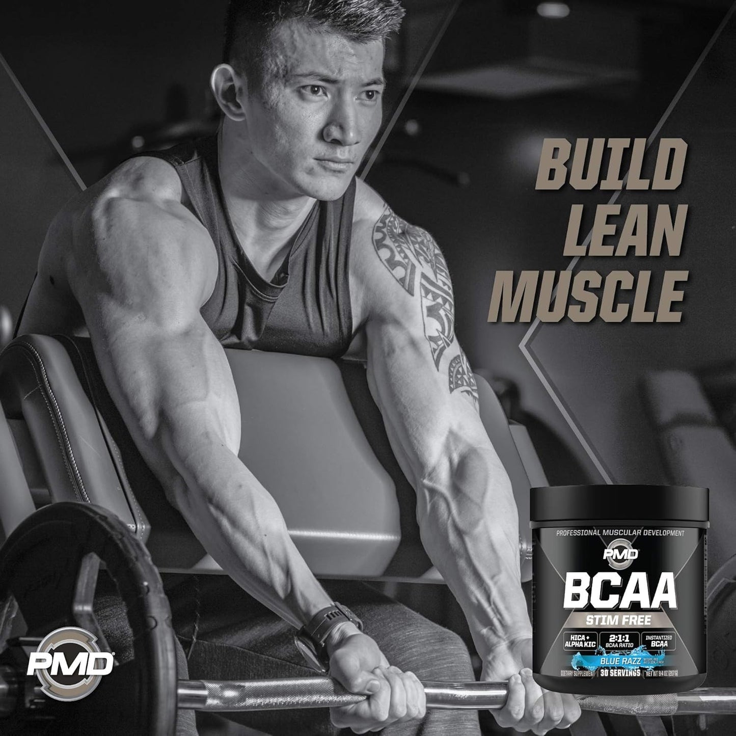 PMD Sports BCAA Stim-Free Amino Acids Powder - Blue Razz Flavor for Improved Workout Performance, Recovery, Energy, Muscle Building, and Preservation - 30 Servings