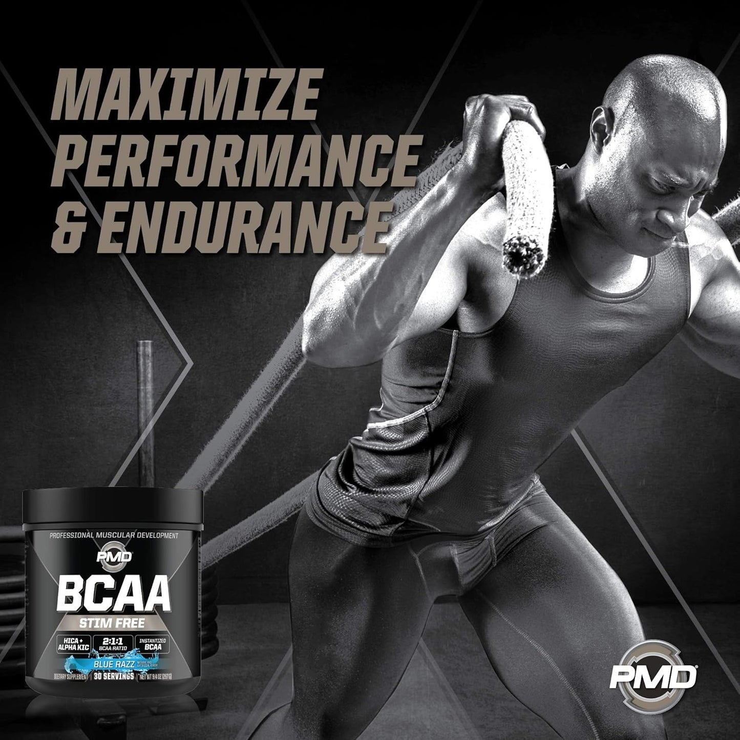 PMD Sports BCAA Stim-Free Amino Acids Powder - Blue Razz Flavor for Improved Workout Performance, Recovery, Energy, Muscle Building, and Preservation - 30 Servings