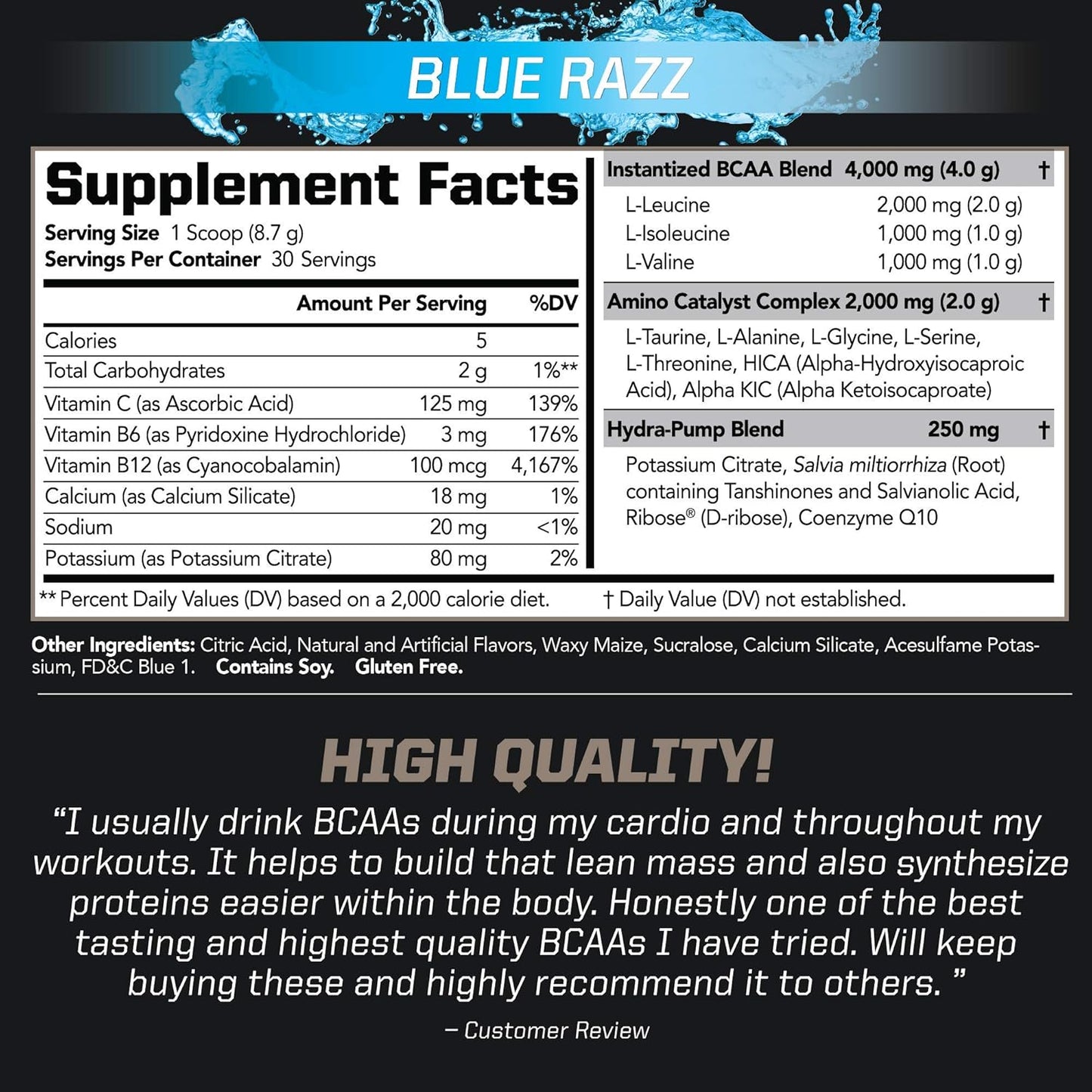 PMD Sports BCAA Stim-Free Amino Acids Powder - Blue Razz Flavor for Improved Workout Performance, Recovery, Energy, Muscle Building, and Preservation - 30 Servings
