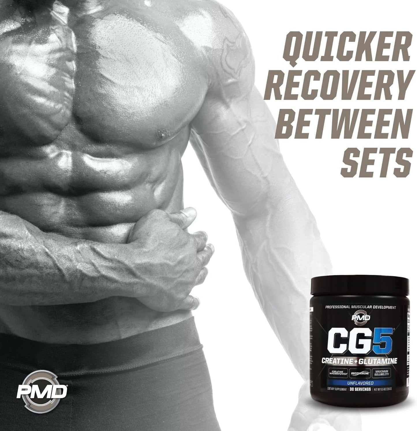 PMD Sports CG5 Premium Creatine & L Glutamine Powder for Lean Muscle & Workout Performance - Unflavored, 30 Servings