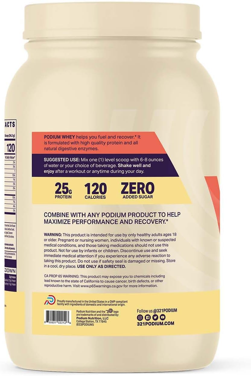 Podium Nutrition Coffee Ice Cream Whey Protein Powder - 27 Servings, 25g Protein Per Serving, Gluten & Soy Free