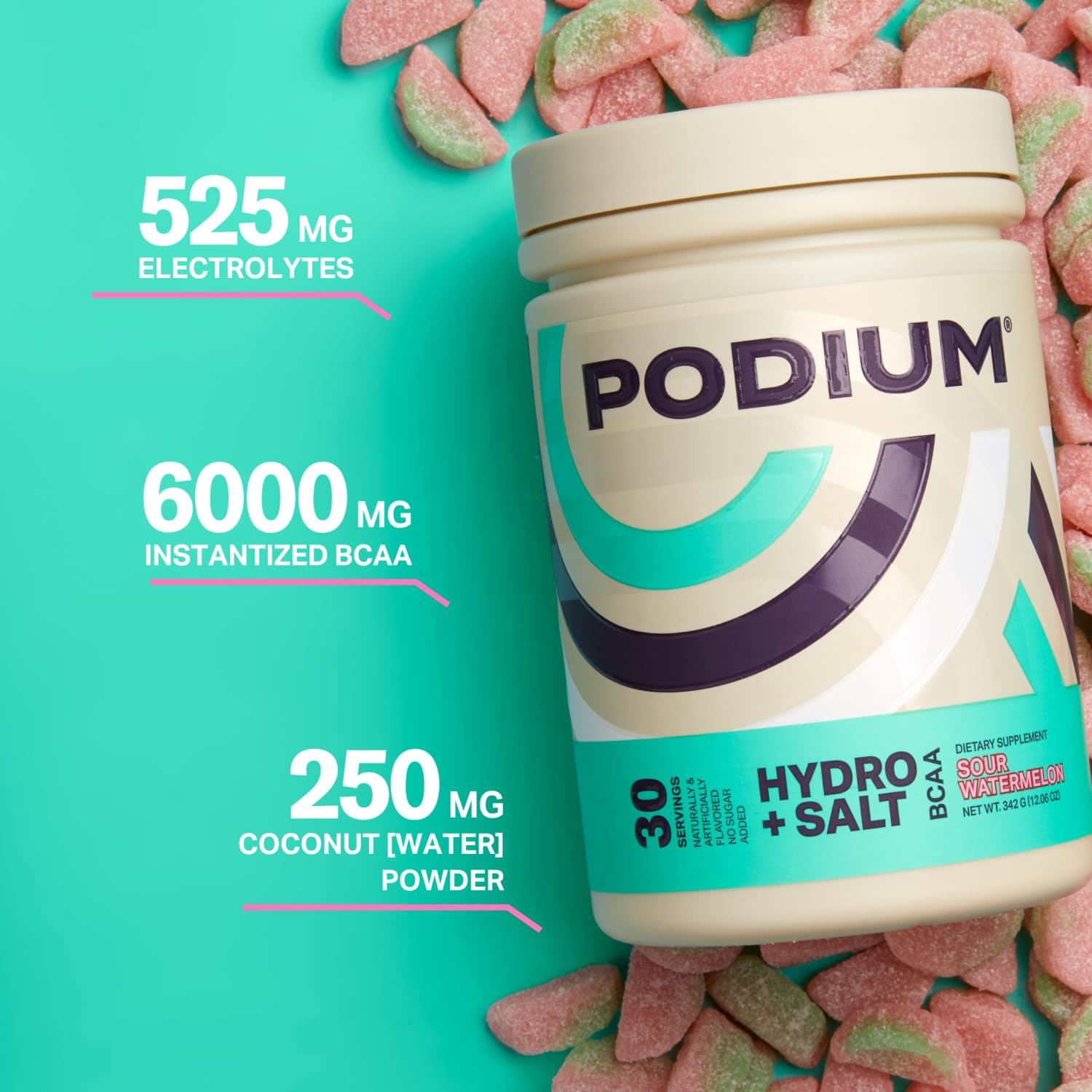 Podium Nutrition Sour Watermelon BCAA Powder with Electrolytes for Hydration and Recovery - 30 Servings - BoostGo Australia