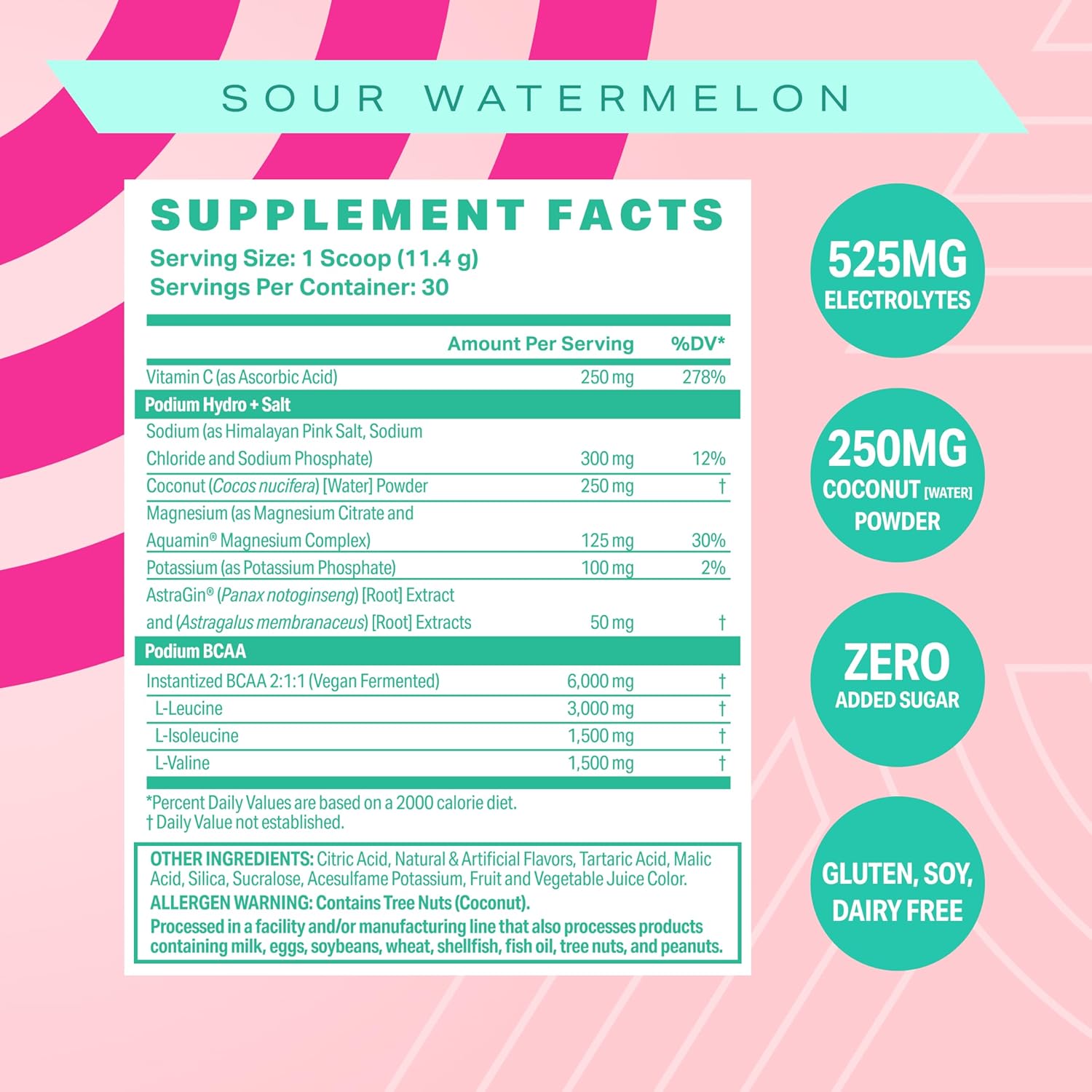 Podium Nutrition Sour Watermelon BCAA Powder with Electrolytes for Hydration and Recovery - 30 Servings - BoostGo Australia