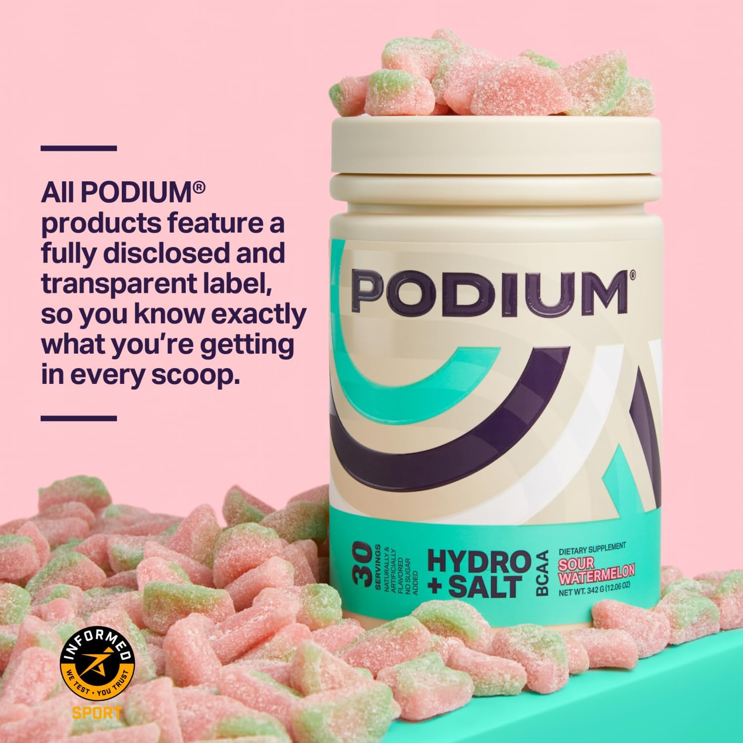 Podium Nutrition Sour Watermelon BCAA Powder with Electrolytes for Hydration and Recovery - 30 Servings - BoostGo Australia