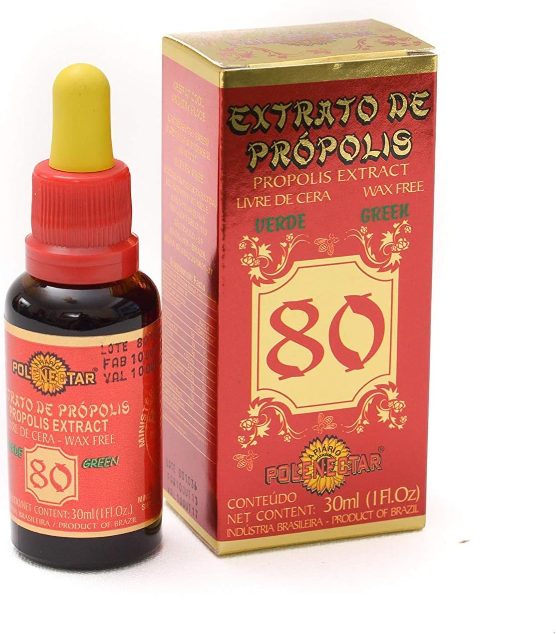Polenectar Brazil Green Bee Propolis Extract Wax-Free 80 (30ml) - 24 Bottles of UNGROL