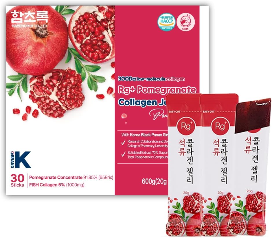 Pomegranate Collagen Jelly Sticks for Anti-Aging Skin, Nail, and Hair Growth - 20g x 30 Stick Pack