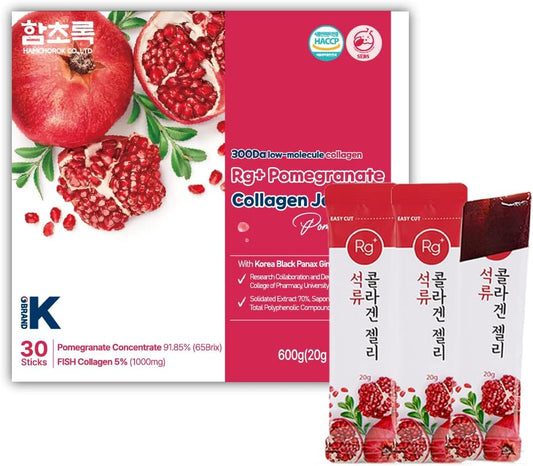 Pomegranate Collagen Jelly Sticks for Anti-Aging Skin, Nail, and Hair Growth - 20g x 30 Stick Pack