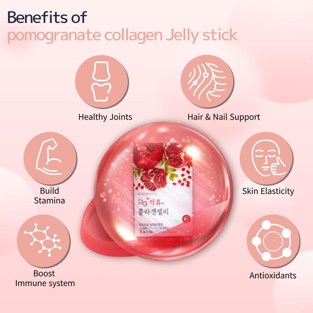 Pomegranate Collagen Jelly Sticks for Anti-Aging Skin, Nail, and Hair Growth - 20g x 30 Stick Pack