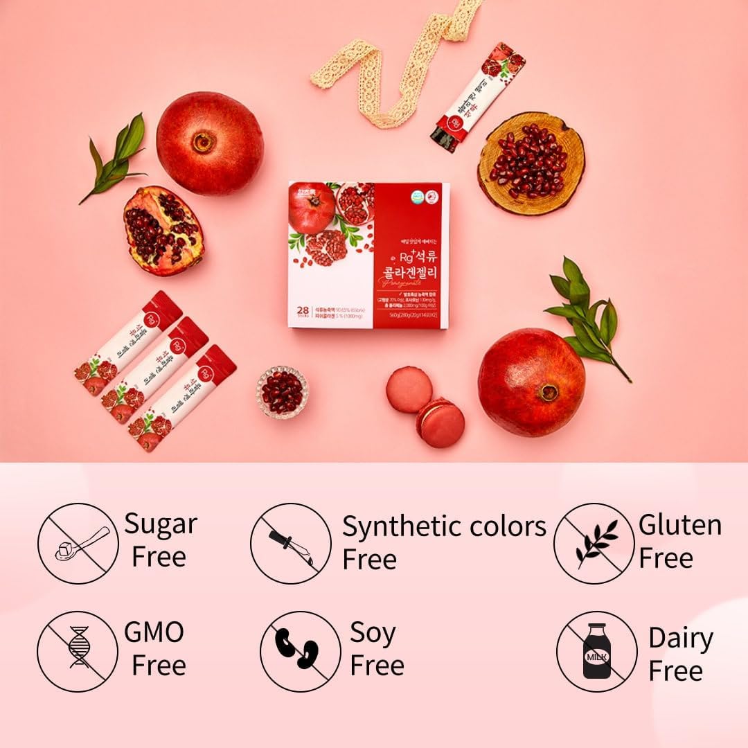 Pomegranate Collagen Jelly Sticks for Anti-Aging Skin, Nail, and Hair Growth - 20g x 30 Stick Pack