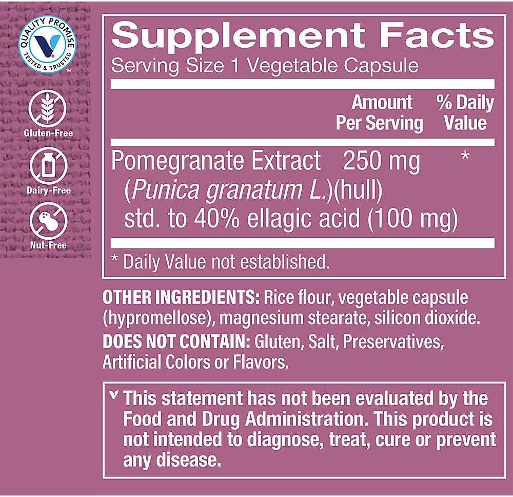 Pomegranate Extract 250MG Capsules for Cellular Health - Antioxidant Superfood (100 Veggie Capsules) by The Vitamin Shoppe