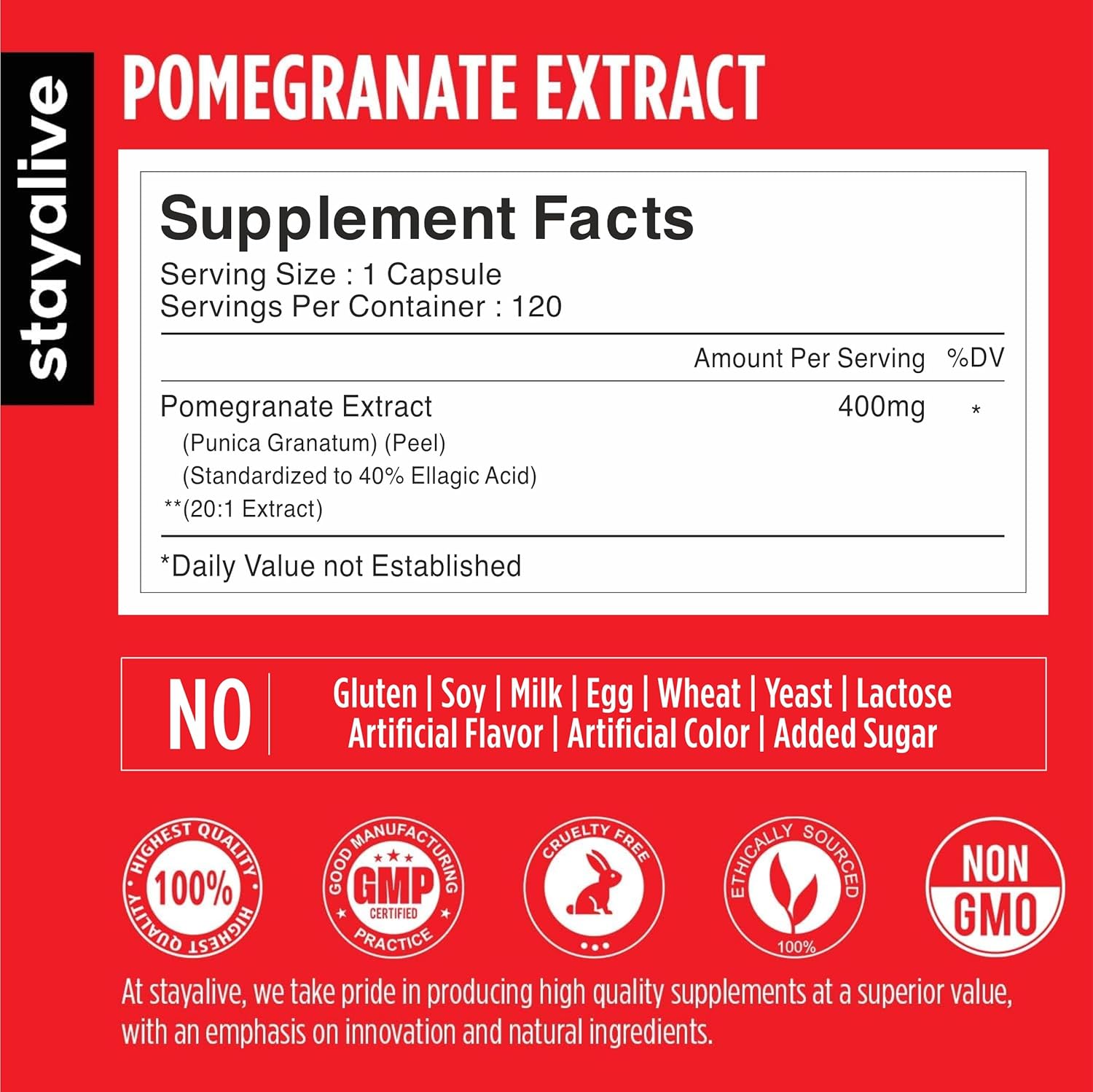 Pomegranate Extract Capsules 400mg - 120 Count for Heart & Skin Health - High Ellagic Acid - Non-GMO Gluten-Free Supplement