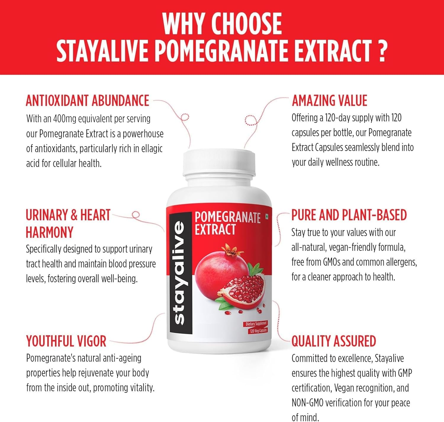 Pomegranate Extract Capsules 400mg - 120 Count for Heart & Skin Health - High Ellagic Acid - Non-GMO Gluten-Free Supplement