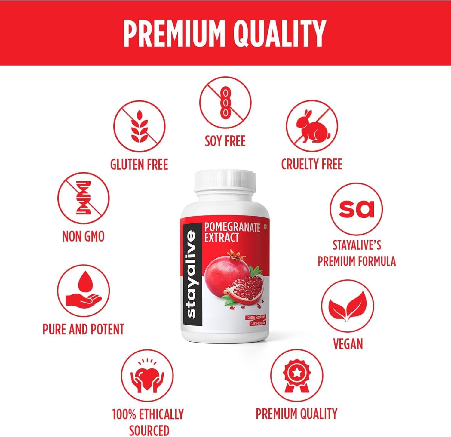 Pomegranate Extract Capsules 400mg - 120 Count for Heart & Skin Health - High Ellagic Acid - Non-GMO Gluten-Free Supplement