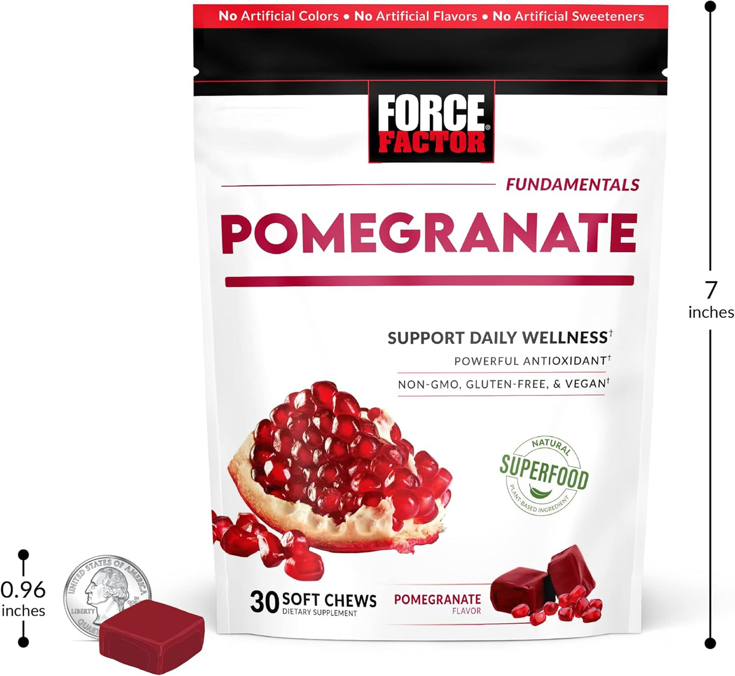 Pomegranate Soft Chews for Heart, Bone, & Brain Health - Superfood Antioxidant Supplement, Non-GMO, Gluten-Free, Vegan - 90 Soft Chews, 3 Packs