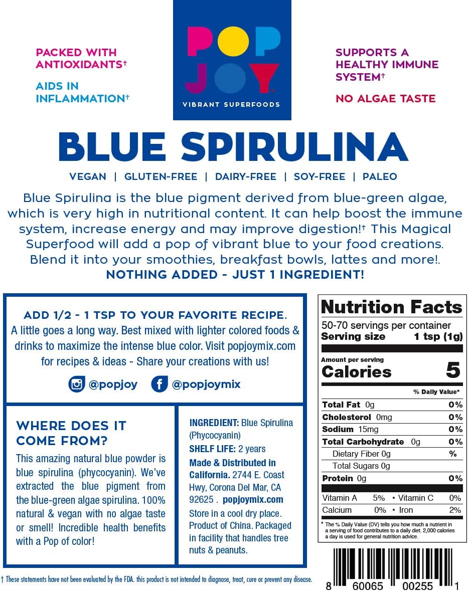 POPJOY Blue Spirulina Powder - 100% Pure Superfood for Vibrant Health and Wellness