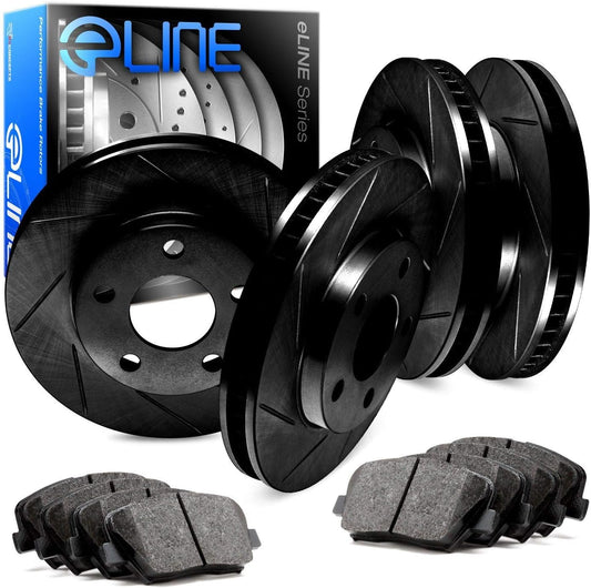 Porsche Cayenne R1 Concepts eLine Black Slotted Brake Rotors Kit with Ceramic Pads for Front and Rear