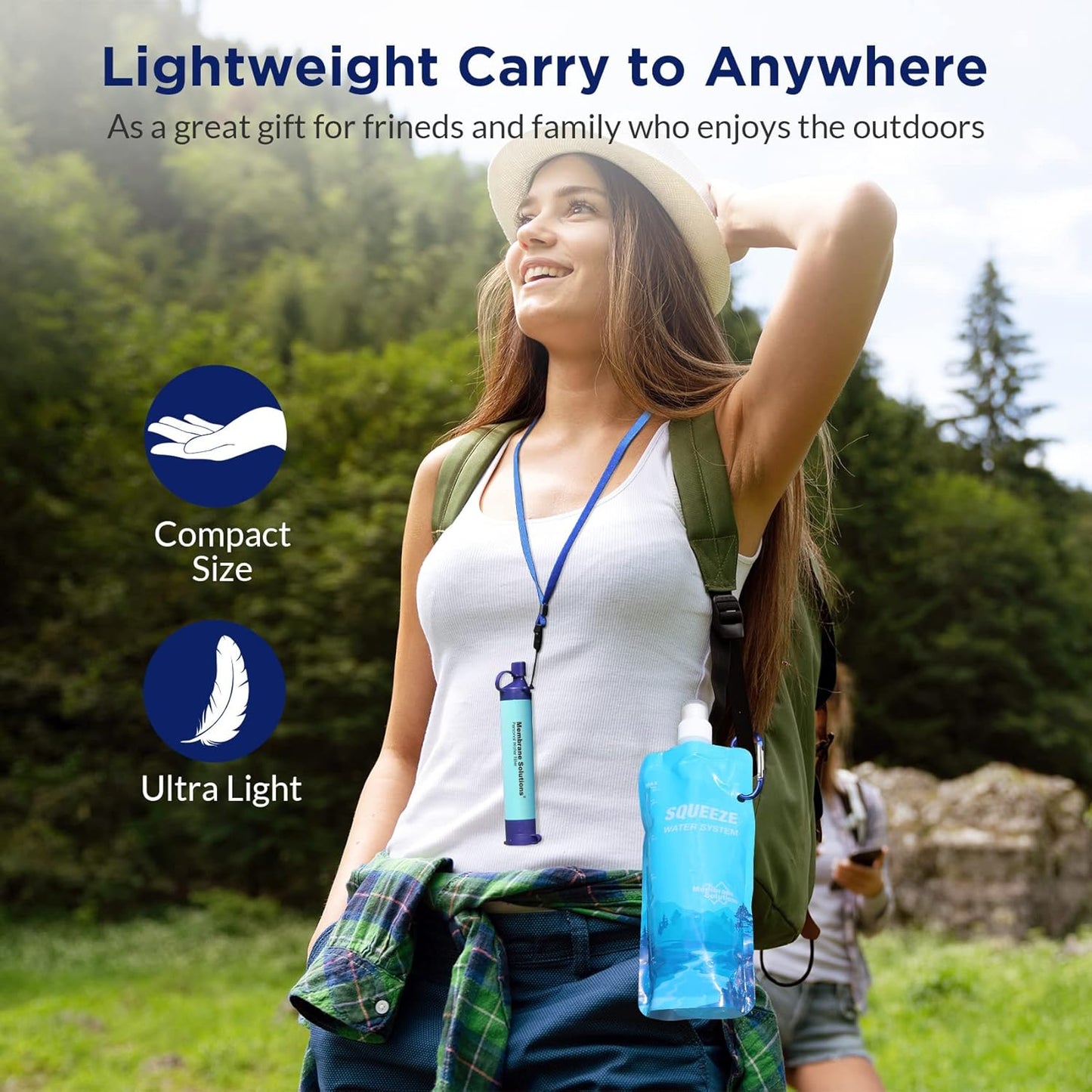Portable Squeezable Water Filtration System for Survival, Backpacking, Hiking, Camping - Includes Filter Straw and Collapsible Bottle