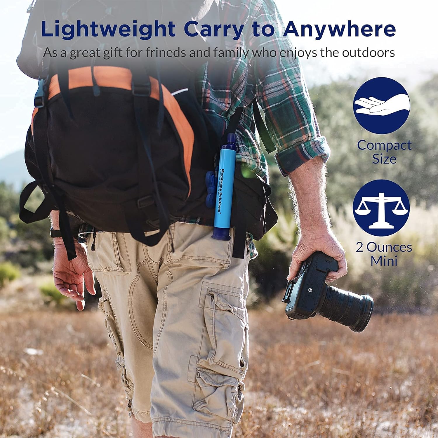 Portable Squeezable Water Filtration System for Survival, Backpacking, Hiking, Camping - Includes Filter Straw and Collapsible Bottle